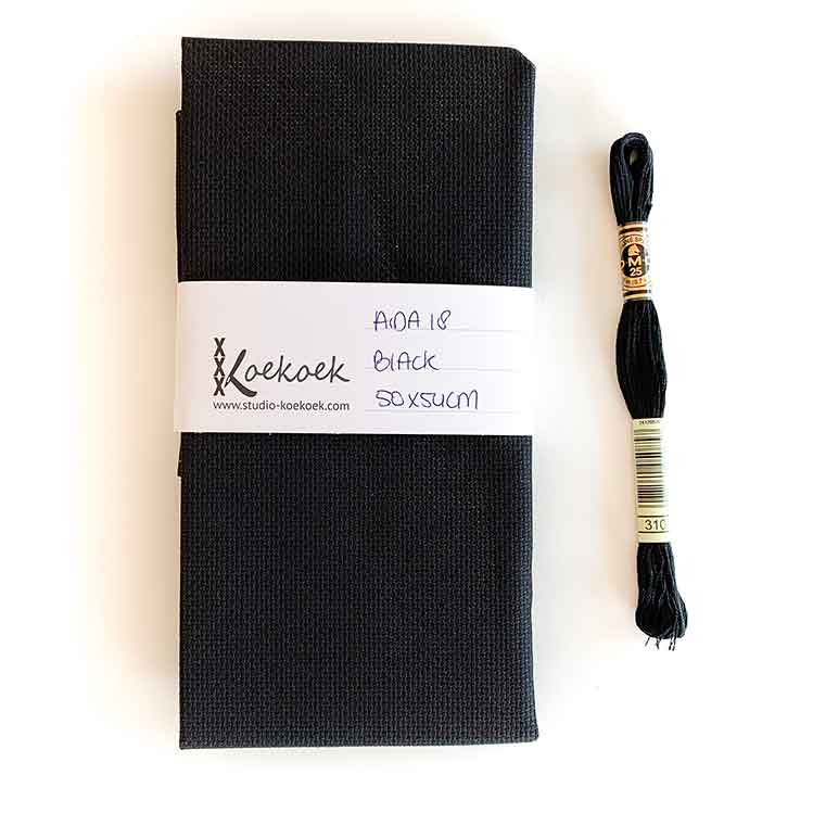 Aida 18 count zwart kruissteek stof