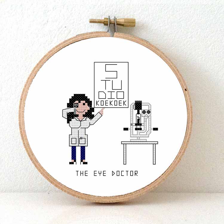 vrouw oogarts kruissteek patroon