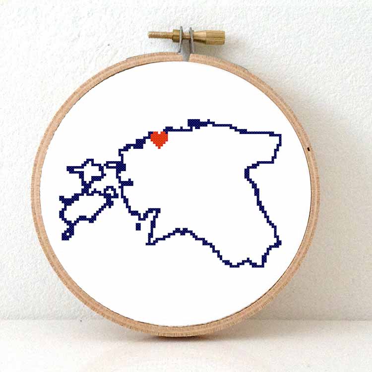 Stitchamap Estland kaart kruissteek patroon