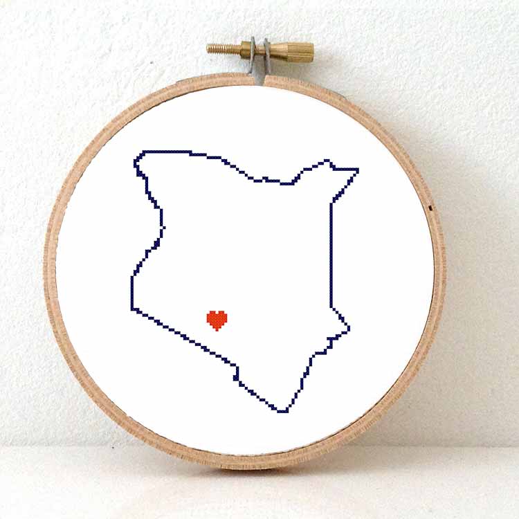 Stitchamap Kenia kaart kruissteek patroon