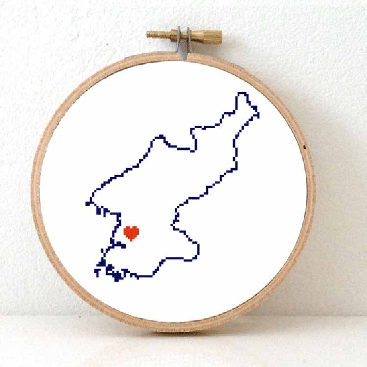 Stitchamap Noord-Korea kaart kruissteek patroon