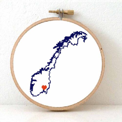 Stitchamap Noorwegen kaart kruissteek patroon voor beginners