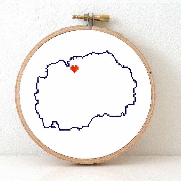 Noord-Macedonië kaart kruissteek patroon