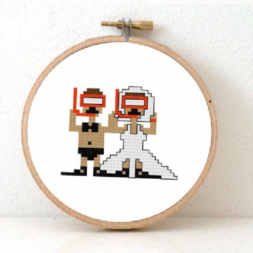 diving wedding couple cross stitch kit