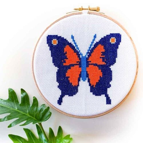 Rood blauw vlinder kruissteek pakket