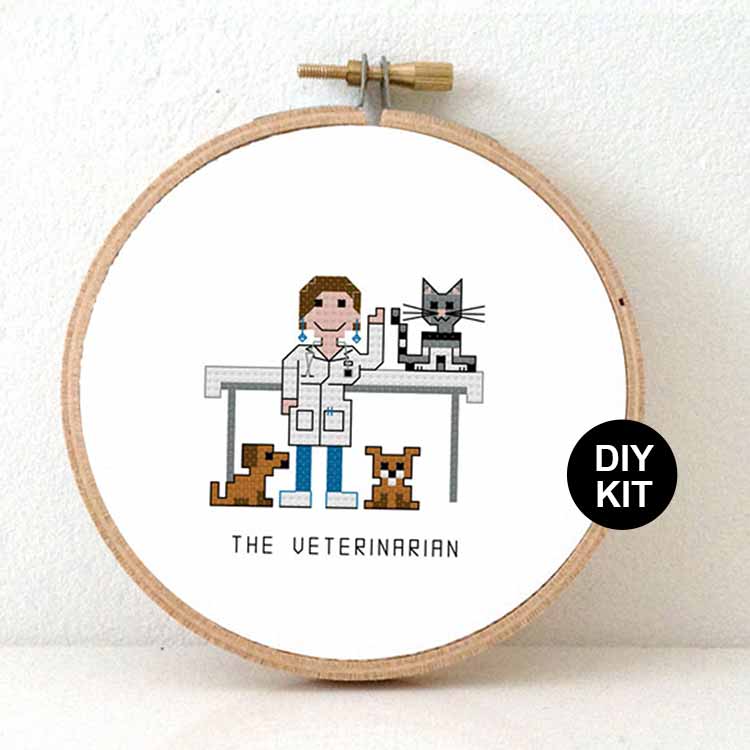 vrouw dierenarts kruissteek borduurpakket voor beginners