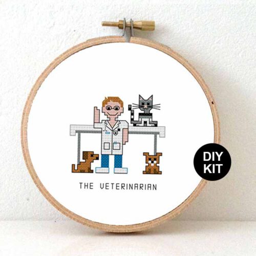 man dierenarts kruissteek borduurpakket voor beginners