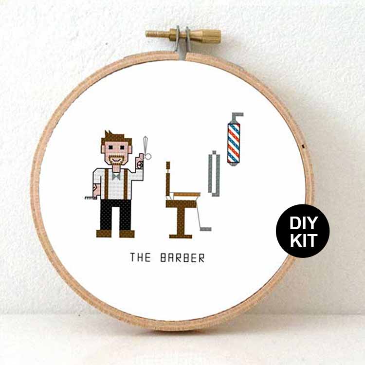 cadeau voor man barbier kruissteek borduurpakket