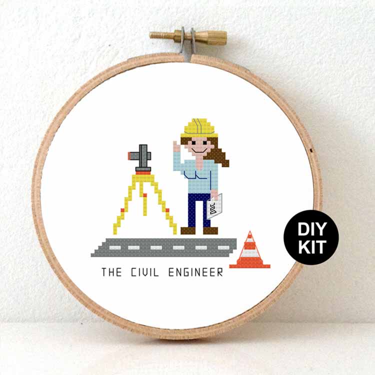 kruissteek borduurpakket vrouw civiel ingenieur