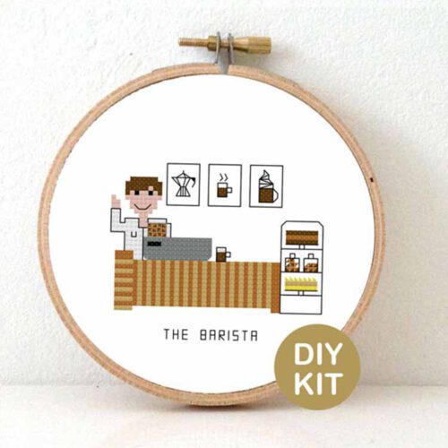 man barista kruissteek borduurpakket