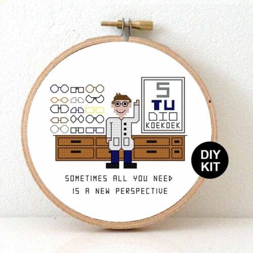 man opticien kruissteek borduurpakket cadeau-idee