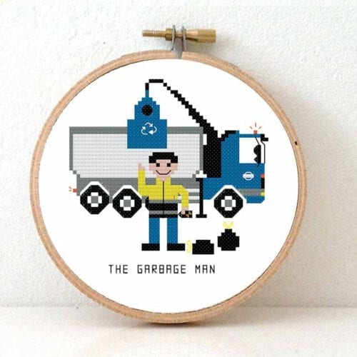 Vuilnisman kruissteek pakket cadeau idee voor vuilnisman