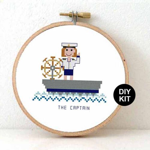 female boat captain cross stitch kit
