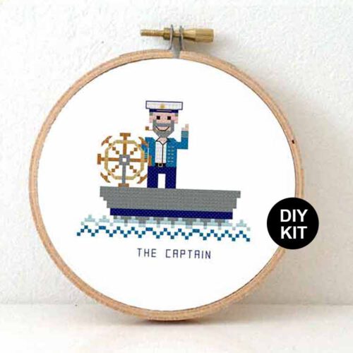 male boat captain cross stitch kit