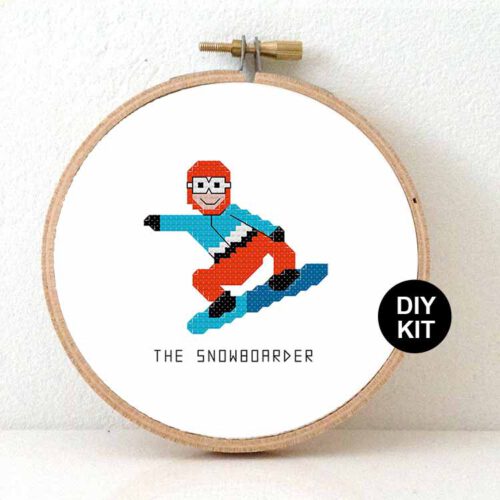 male snowboarder cross stitch kit