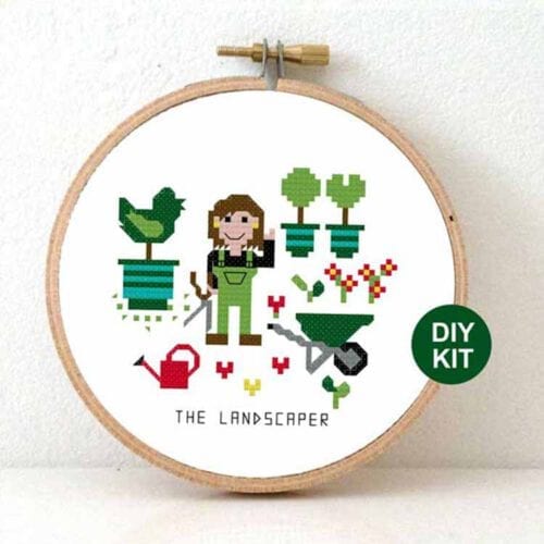 cadeau voor vrouw hovenier tuinvrouw kruissteek pakket