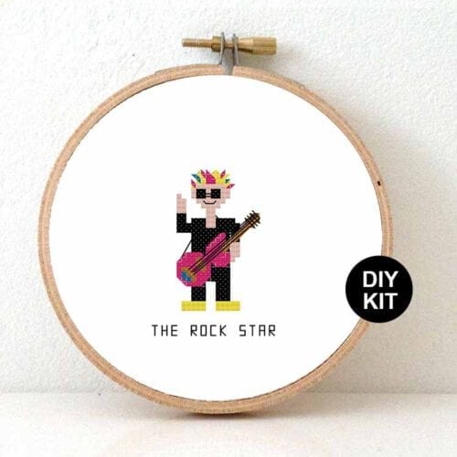 man gitarist rockster kruissteek patroon