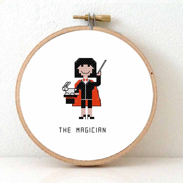 vrouw goochelaar kruissteek patroon