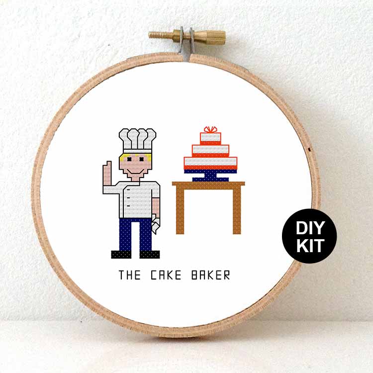 man taartenbakker kruissteek borduurpakket cadeau voor chef de patisserie