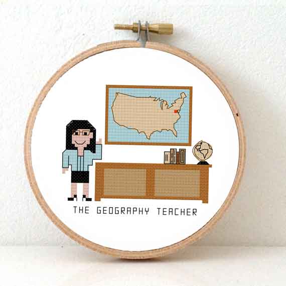 aardrijkskundedocent vrouw kruissteek patroon