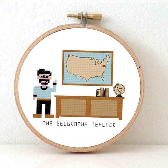 aardrijkskundedocent man kruissteek patroon