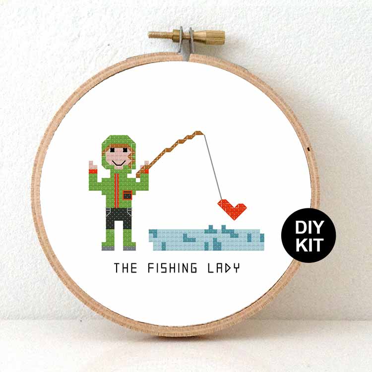 cadeau voor een visser vrouw kruissteek pakket