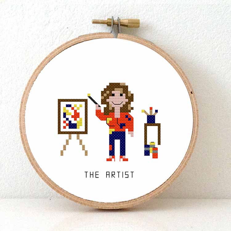 cadeau voor vrouw kunstenares kruissteek borduurpatroon