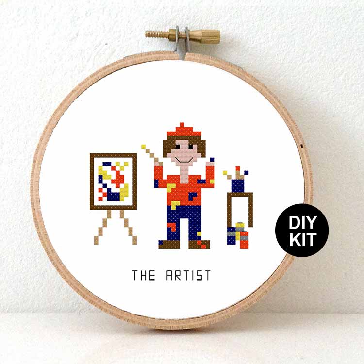 man kunstenaar kruissteek borduurpakket