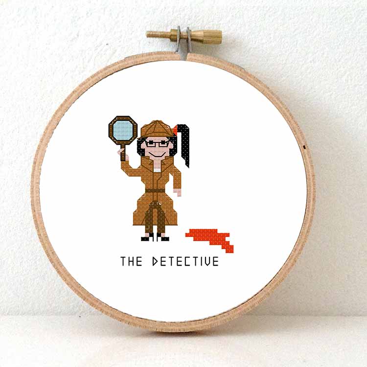 vrouw detective kruissteek patroon