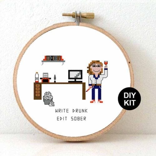 vrouw schrijver kruissteek pakket cadeau voor blogger