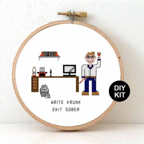 man schrijver kruissteek pakket cadeau voor blogger