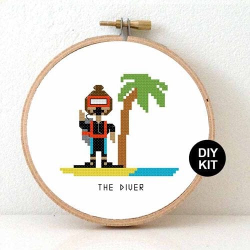 gift for female diver cross stitch kit