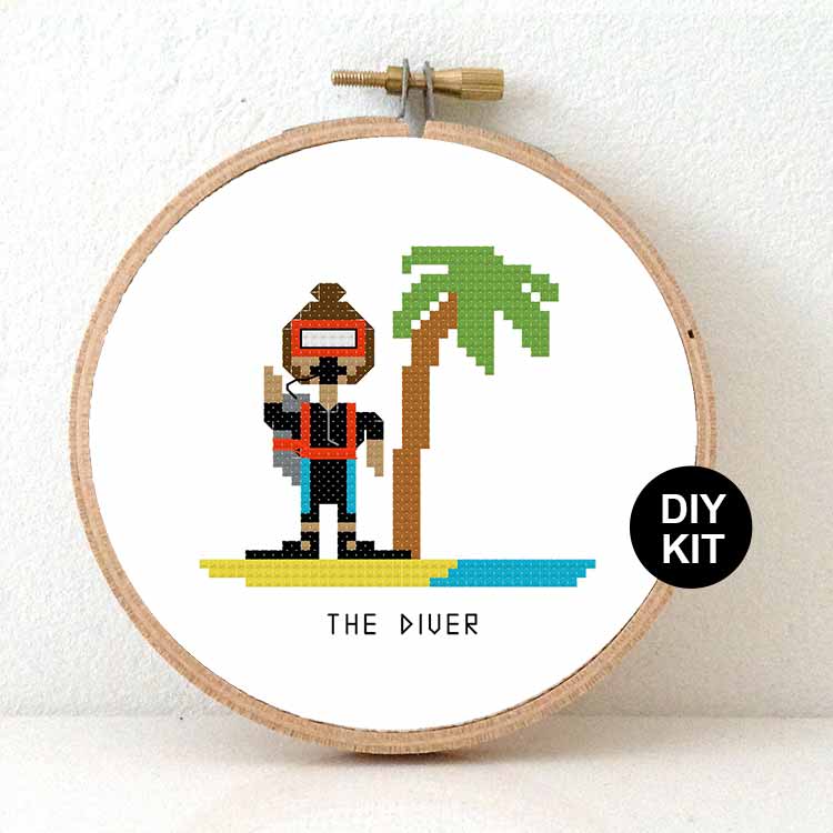 cadeau voor duiker vrouw kruissteek pakket