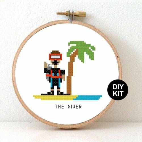 gift for male diver cross stitch kit