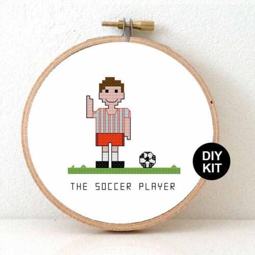 male soccer player cross stitch kit
