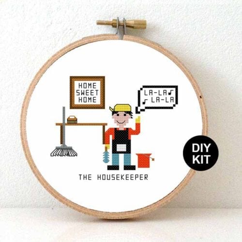 huishouder kruissteek borduurpakket voor huisman of poetsman
