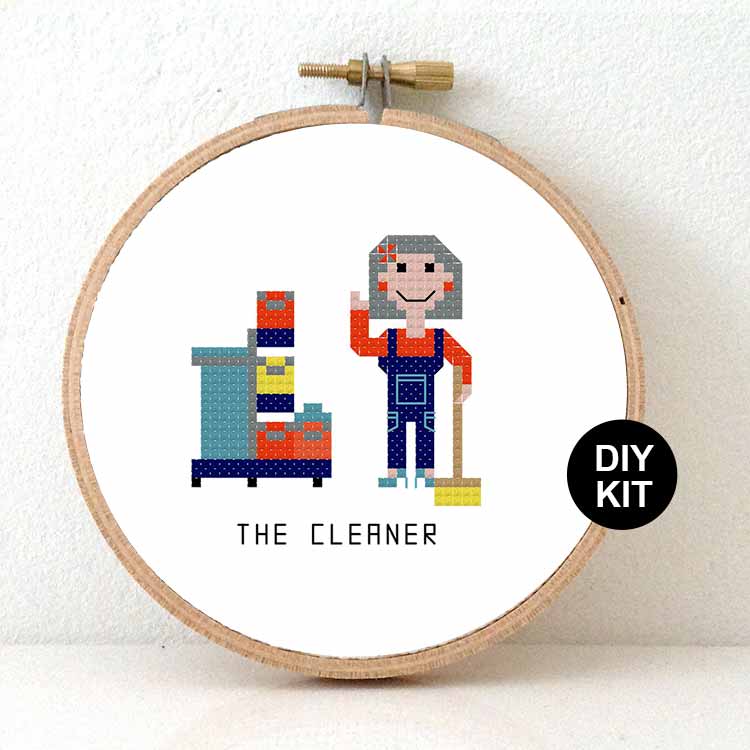 vrouwelijke schoonmaker kruissteek pakket