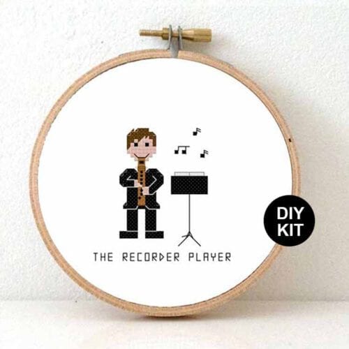 Man blokfluitist kruissteek borduurpakket cadeau-idee