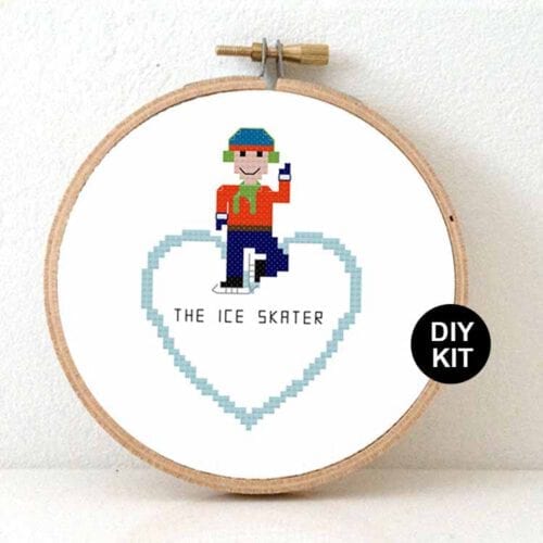 male ice skater cross stitch kit for beginners gift for male figure skater