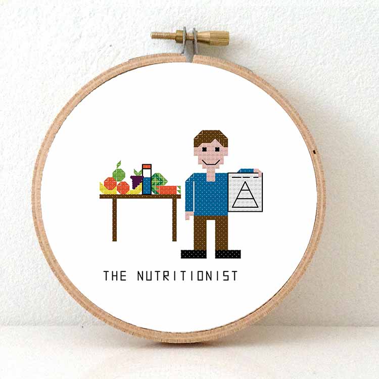 man voedingsdeskundige kruissteek borduurpatroon