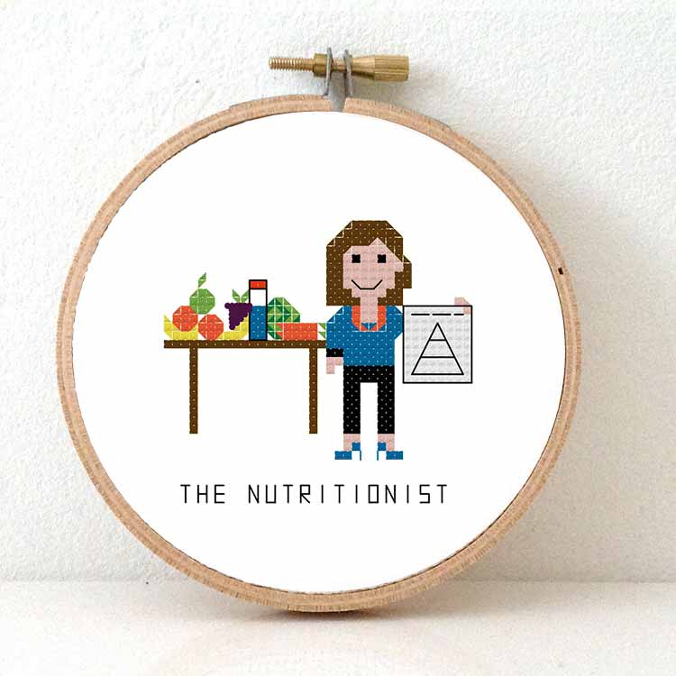 man voedingsdeskundige kruissteek borduurpatroon