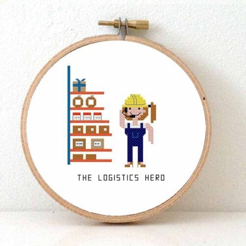 logistieke held kruissteek patroon diy cadeau voor distributiecentrum