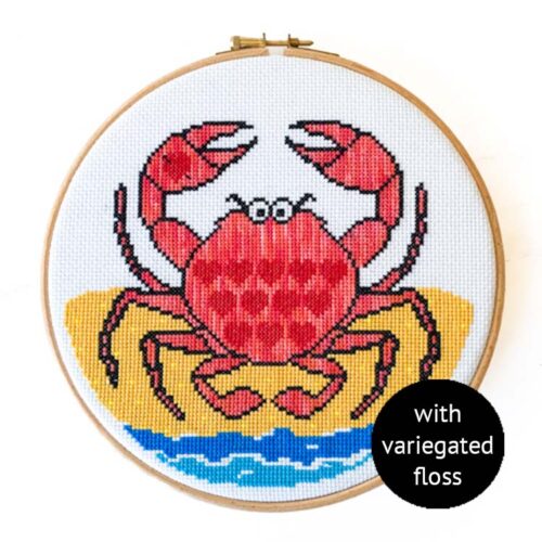 crab variagated floss cross stitch kit for beginners