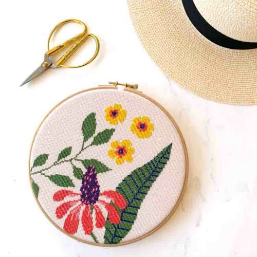 summer flowers cross stitch kit 8 inch hoop
