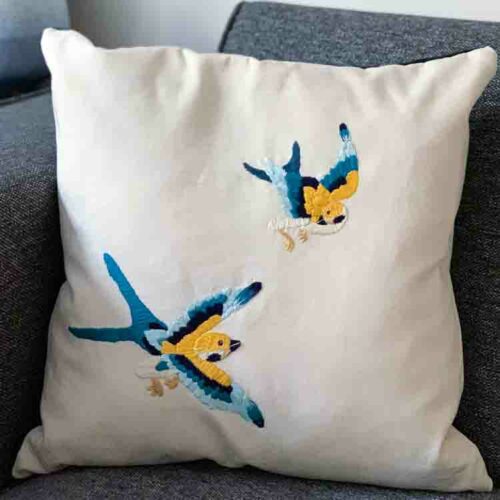 free hand embroidery bird cushion embroidery kit royal embroidery textielmuseum studio koekoek