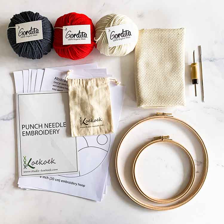 verstelbare punchnaald pakket voor beginners rood antraciet wol Studio Koekoek