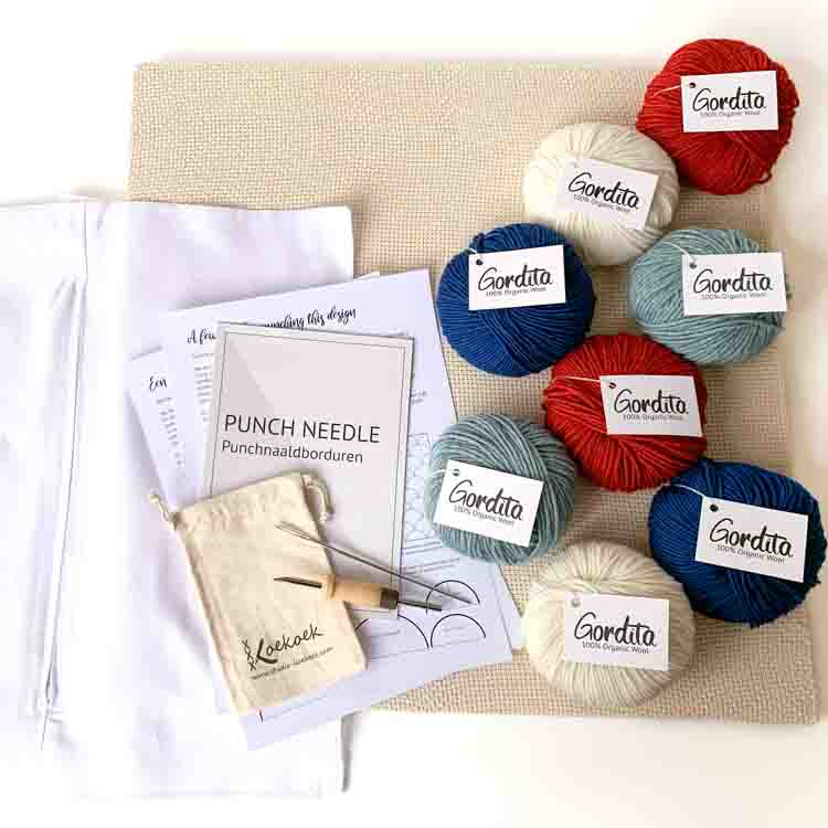 Kussen punchpakket - inclusief verstelbare punchnaald, opgespannen stof, en kussenrug. - Afbeelding 3