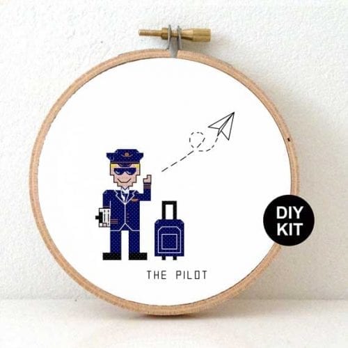 Cadeau voor piloot kruissteek borduurpakket