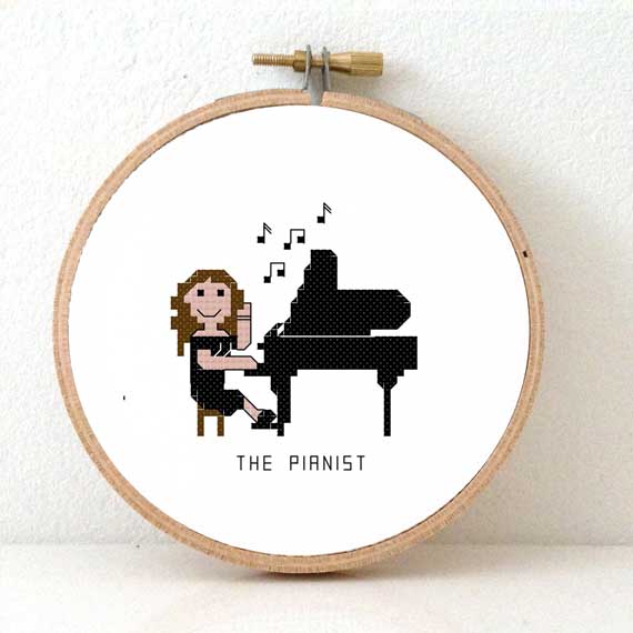 cadeau voor vrouwelijke pianist kruissteek patroon