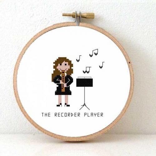 DIY cadeau voor blokfluitist kruissteek borduurpatroon